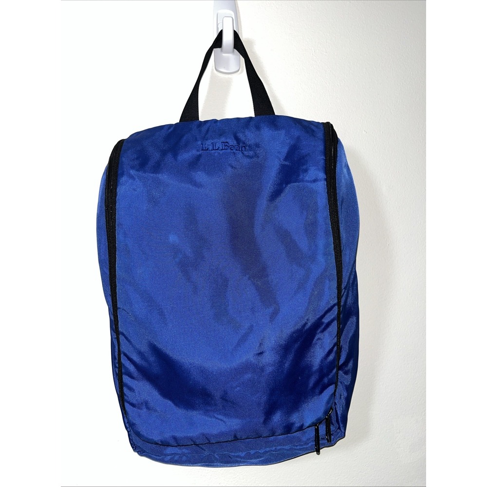 L.L. Bean Hanging Toiletry Travel Bag Blue Embroidered Logo Organizer Zip